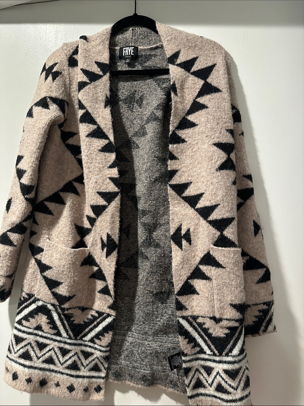 Frye Tan and Black Geometric Open Cardigan